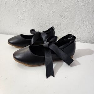 Kid's Dream Girls Black Ballet Lace Up Strappy Flats Toddler Shoes Size 10